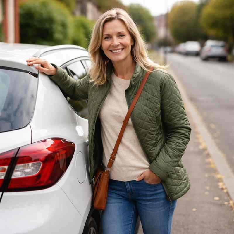 female older driver checking car insurance options online
