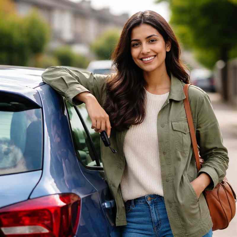 female motorist exploring insurance options with conviction