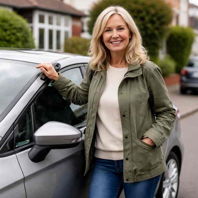 female driver reviewing insurance options carefully