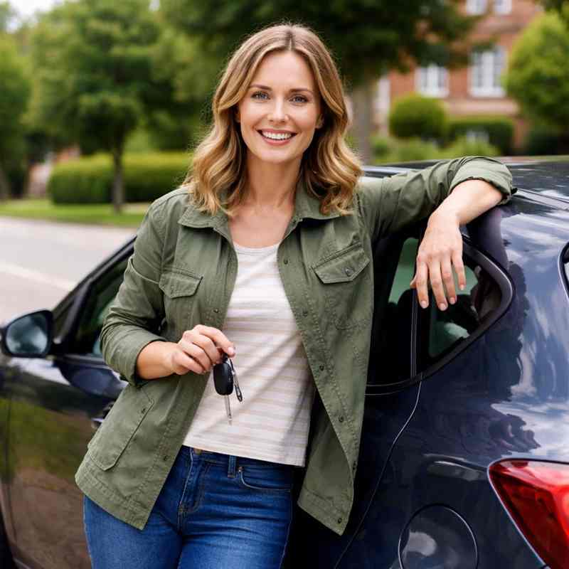 female driver reviewing insurance policy details