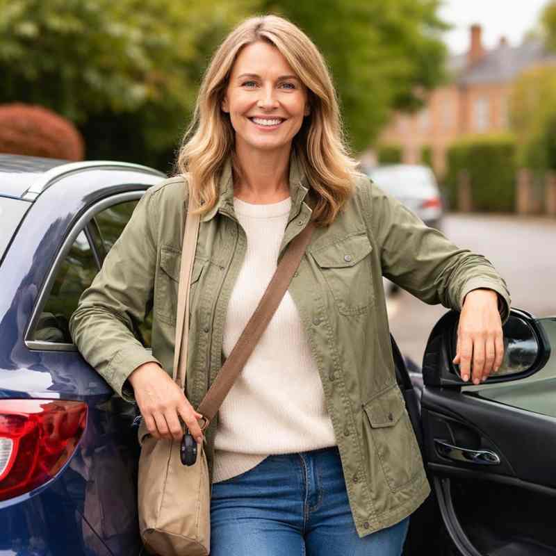 female motorist evaluating comprehensive car insurance