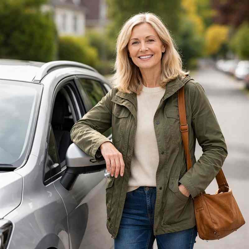 female driver parking in a Liverpool residential street