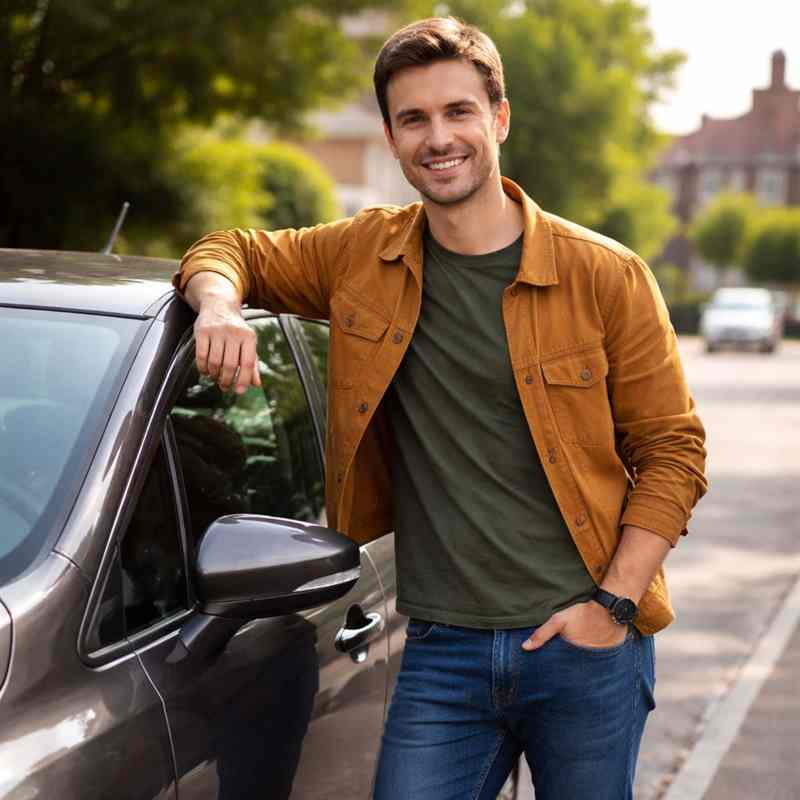 male motorist considering comprehensive car insurance cover