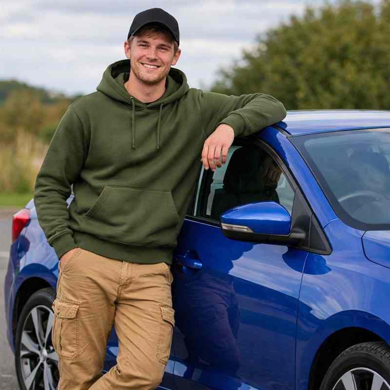 male driver reviewing electric vehicle insurance