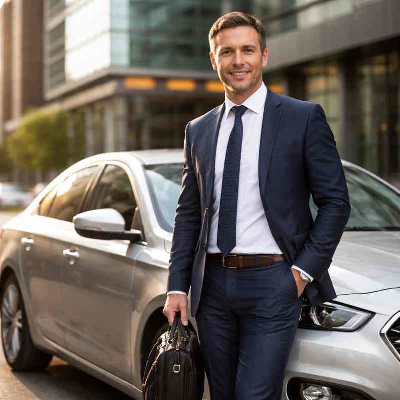 male motorist checking car insurance for long-distance driving