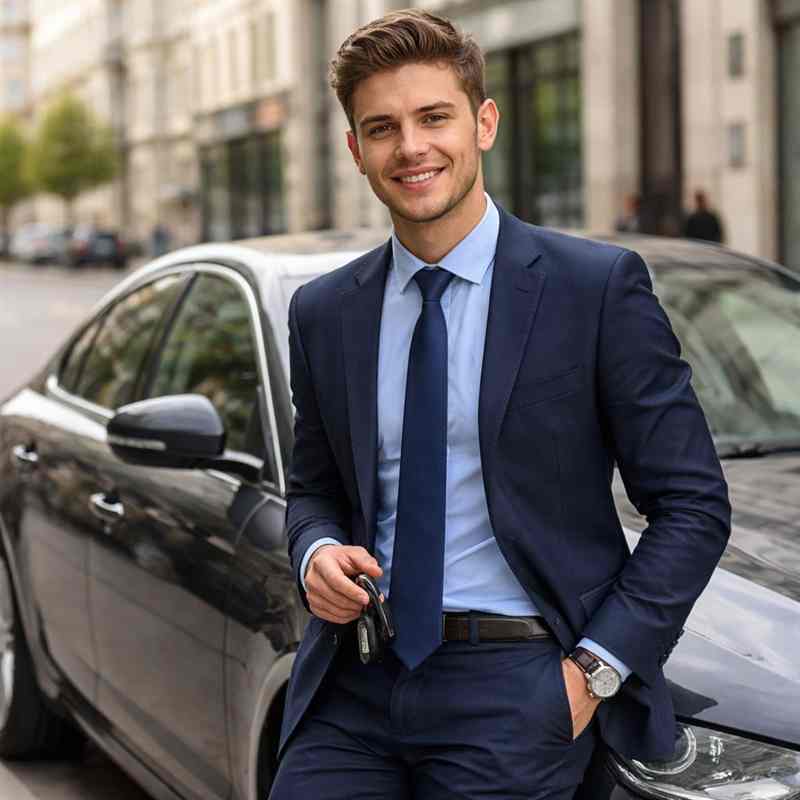 male driver sitting in heavy traffic during a daily commute
