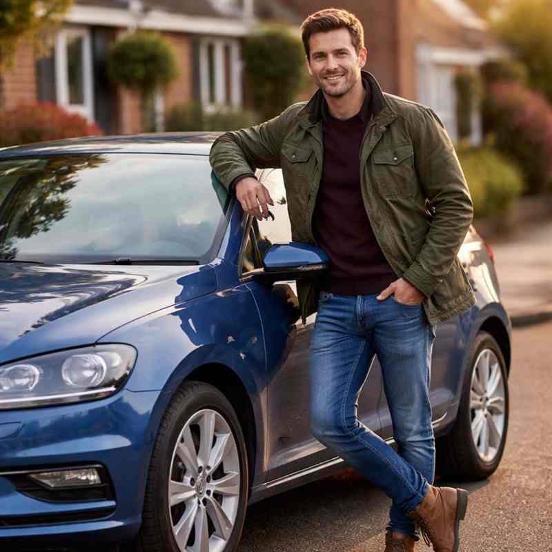 male motorist checking car insurance options