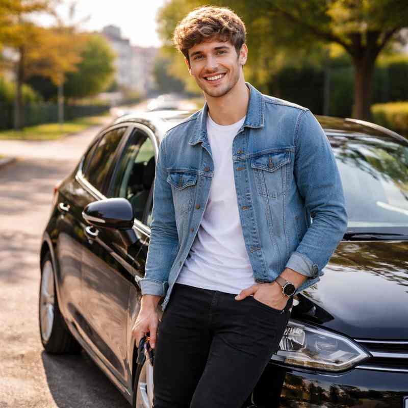 male driver travelling through Liverpool city streets