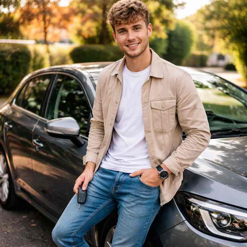 male driver checking car insurance prices in Glasgow